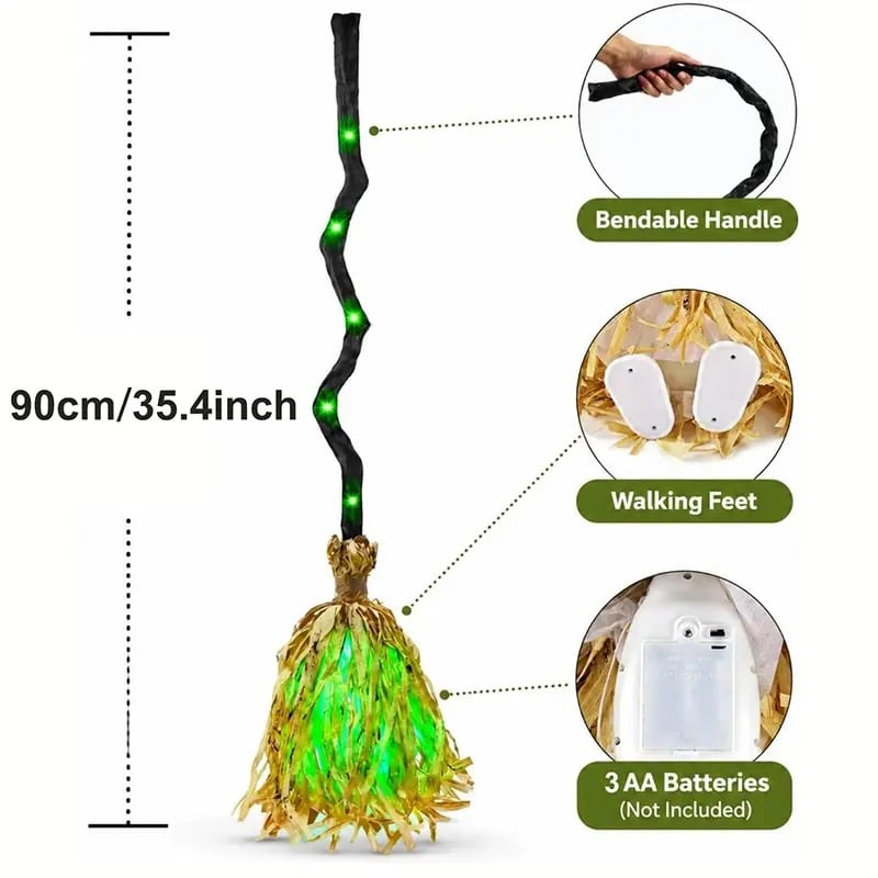 🎃DR.DUDU Witches Broom Halloween Decor - 35" Animated Light up Moving Broomstick