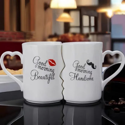Creative Kissing Mugs Set,Good Morning Beautiful & Good Morning Handsome — Couple Mug Set