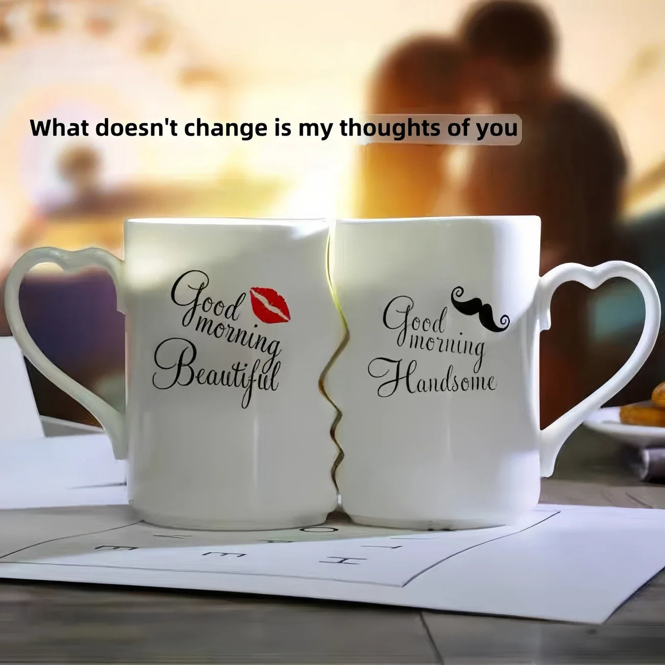Creative Kissing Mugs Set,Good Morning Beautiful & Good Morning Handsome — Couple Mug Set