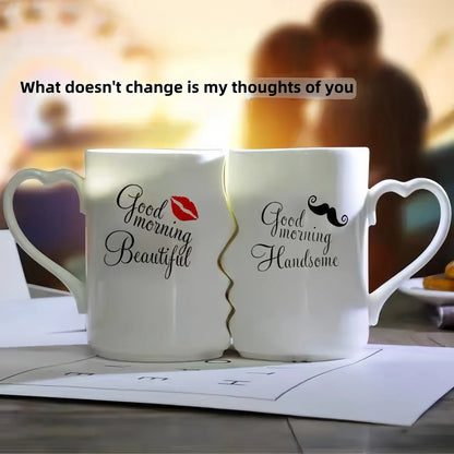 Creative Kissing Mugs Set,Good Morning Beautiful & Good Morning Handsome — Couple Mug Set