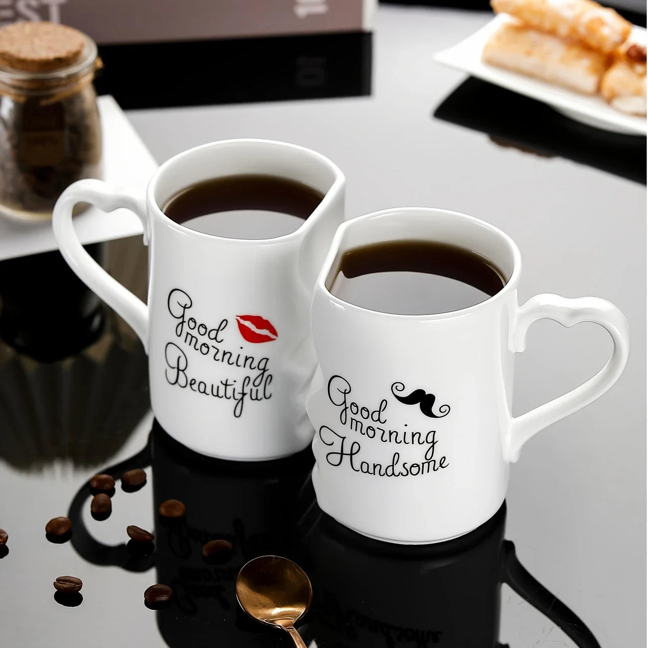Creative Kissing Mugs Set,Good Morning Beautiful & Good Morning Handsome — Couple Mug Set