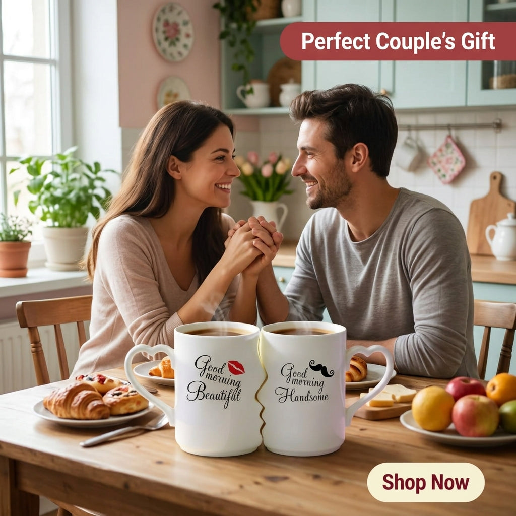 Creative Kissing Mugs Set,Good Morning Beautiful & Good Morning Handsome — Couple Mug Set