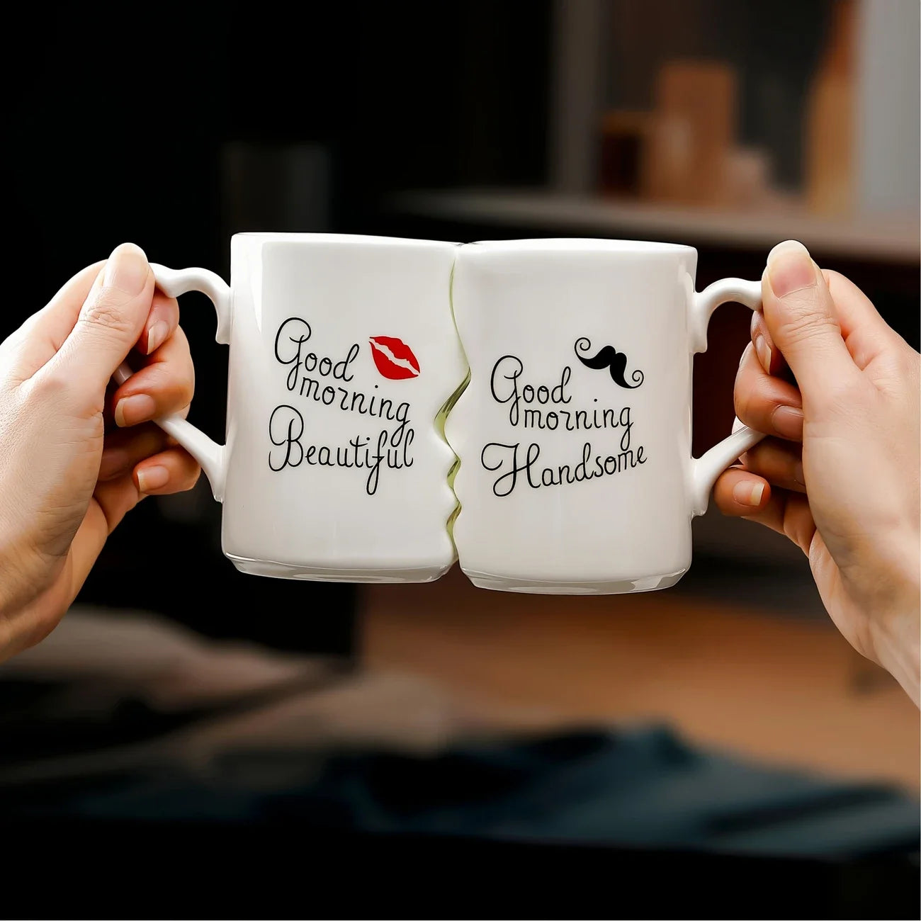 Creative Kissing Mugs Set,Good Morning Beautiful & Good Morning Handsome — Couple Mug Set