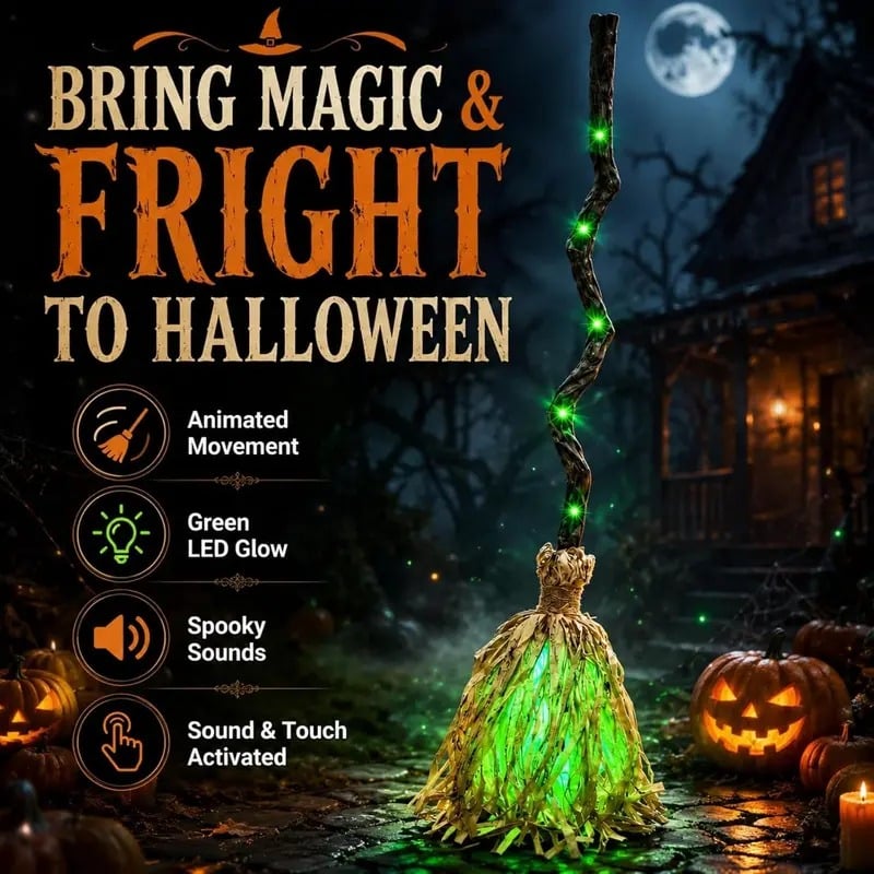 🎃DR.DUDU Witches Broom Halloween Decor - 35" Animated Light up Moving Broomstick