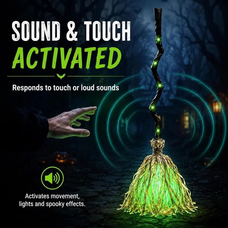 🎃DR.DUDU Witches Broom Halloween Decor - 35" Animated Light up Moving Broomstick