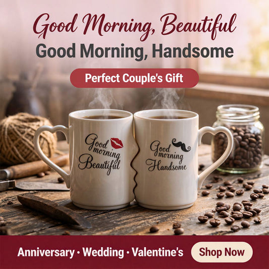 Creative Kissing Mugs Set,Good Morning Beautiful & Good Morning Handsome — Couple Mug Set