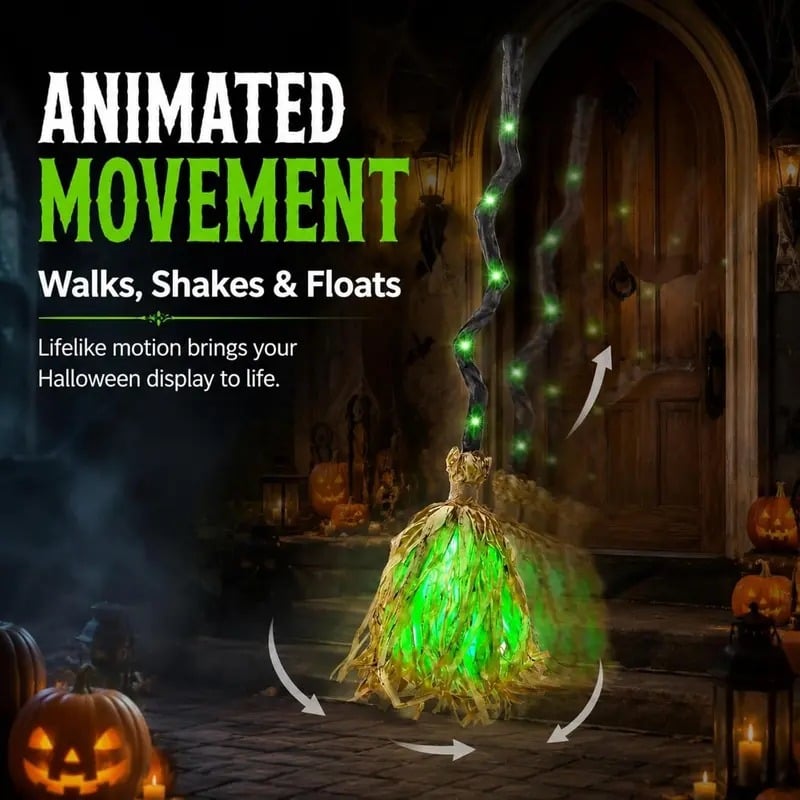 🎃DR.DUDU Witches Broom Halloween Decor - 35" Animated Light up Moving Broomstick
