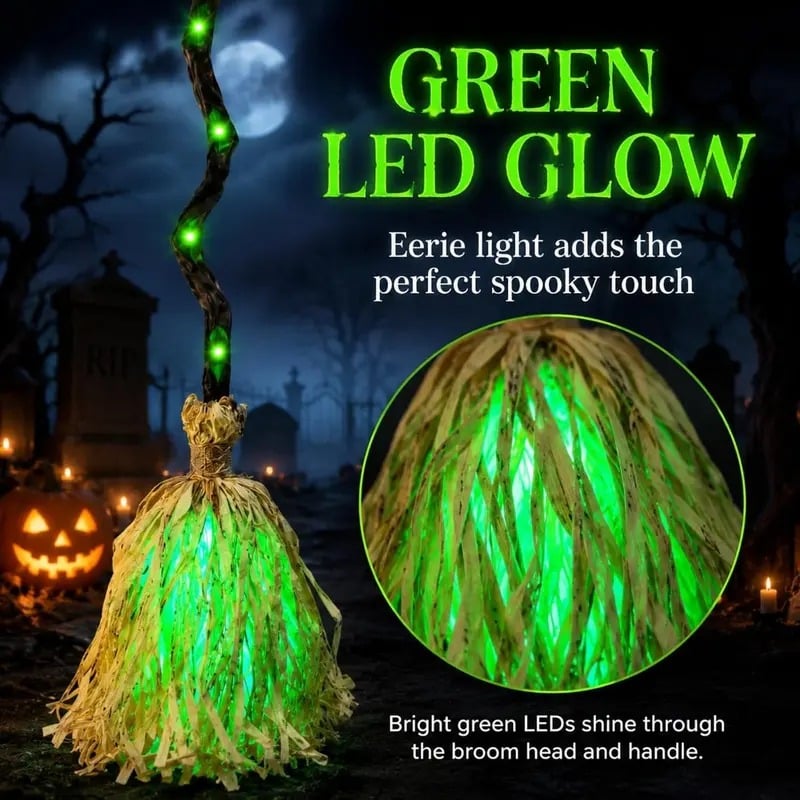🎃DR.DUDU Witches Broom Halloween Decor - 35" Animated Light up Moving Broomstick