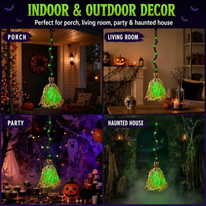 🎃DR.DUDU Witches Broom Halloween Decor - 35" Animated Light up Moving Broomstick